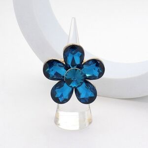 Blue Zircon Cluster Crystal Stretch Flower Ring